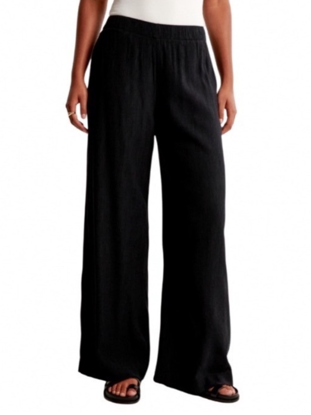 Abercrombie Black Crinkle Textured Wide Leg Pants Black Size Medium Long Tall - Picture 2 of 11
